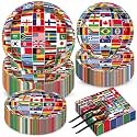 50 Guests International World Flags Party Supplies Decor Around The World Plates and Napkins Forks Travel Trip International Flags Tableware Country Paper Plates for Birthday Baby Shower Party 200PCS