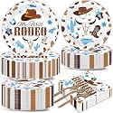 50 Guests My First Rodeo Birthday Party Supplies Decoration 1st Rodeo Party Birthday Plates and Napkins Forks Western Cowboy Tableware My First Rodeo Paper Plates for Boy Baby Shower Party 200PCS