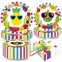 50 Guests Tutti Frutti Party Supplies Fruit Theme Birthday Plates and Napkins Forks Summer Fruit Tableware Watermelon Pineapple Paper Plates for Birthday Baby Shower Party 200PCS