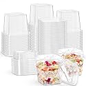 50 Pack 12 oz Dessert Cups with Lids and Spoons, Square