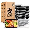 50 Pack 32 oz Meal Prep Containers Reusable BPA Free, Plastic Food Storage Containers with Lids, Leakproof Airtight To-Go Food Containers, Microwave &amp; Freezer Safe