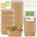50 Pack 34Oz Disposable Meal Prep Containers with Lids, Large Paper Bowls