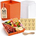 50 Pack 5in Small Charcuterie Boxes with Clear Lids, Mini Paper Containers