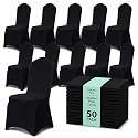 50 Pack Black Spandex Chair Covers – Stretch Polyester Slipcovers for Wedding, Banquet, Party &amp; Dining Chairs – Flat Front Design, Universal Fit