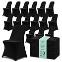 50 Pack Black Spandex Folding Chair Covers, Stretch Polyester Slipcovers for Wedding, Party &amp; Dining Chairs – Flat Front Design, Universal Fit