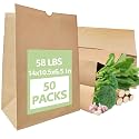 50 Pack Paper Kraft Paper Bags,58 Lbs Heavy Duty Large Grocery Brown Bag,14x10.5x6.5 Inch Bags for Storage,Take out,Shopping,Sacks