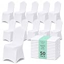 50 Pack White Spandex Chair Covers – Stretch Polyester Slipcovers for Wedding, Banquet, Party &amp; Dining Chairs – Flat Front Design, Universal Fit