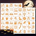 50 PCS 3 Inch Halloween Stencils for Painting, Reusable Stencil Templates with Pumpkin Ghost Bat Witch Spider Designs for Wood, Wall, Canvas, Cards, DIY Holiday Crafts