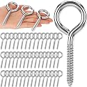 50 Pcs 304 Stainless Steel Screw Eye Hooks, M8-4 Inch