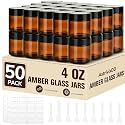 50 Pcs 4 oz Glass Jars with Lids,Amber,with 40 Labels &amp; 10 Spatulas