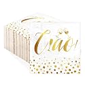50 Pcs Ciao White Gold Cocktail Napkins 5 x 5 Inch 3 Ply Disposable