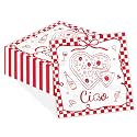 50 Pcs Pizza Ciao Red and White Gingham Cocktail Napkins 5 x 5 Inch 3 Ply