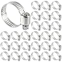 50 Pcs Stainless Steel Hose Clamps 5/8 Inch to 1 Inch (16-25mm) 304 Stainless Steel Worm Gear Metal Hose Clamps for Pipe, Intercooler, Plumbing, Tube and Fuel Line