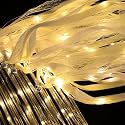 50 Pcs Wedding Wands Ribbon Streamers with 3 Colorful Flashing Modes, Light up LED Silk Fairy Wands, Glow Lace Stick with Bells for Wedding Reception, Graduation, New Year, Birthday Party (Warm White)