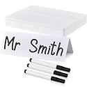 50 Pieces Dry Erase Name Tent Table Cards 5.8 x 7.9 Inches Non Adhesive Reusable Desk Name Cards Tags Plates with 3 Pieces Black Markers for Weddings Guest, Office, Meetings, Dinner Party, White