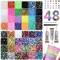 50000Pcs Resin Rhinestones for Bedazzling Kit, 48 Color 3mm Flatback Gems for Crafting Diamond Art with Jewelry Glue &amp; Tools for Nail Book Painting