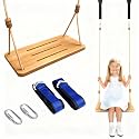 500LBS Waterproof Wooden Swing Seat Hermetic Oil Sealing for Outdoor Indoor, 16" x 7" x 0.8" Adjustable Hanging Tree Straps for Adults & Kids, Bamboo Wood Swing Set Accessories for Backyard Playground