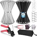 500PCS Metal Zip Ties Gun Kit, 12 Inch Heavy Duty Metal Zip Ties, Multi-Purpose Self-Locking Cable Tie Tool Set for Vehicles Farms Plants Fences Pipe Bundling, Scissors（Silver Black）