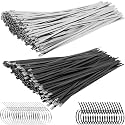 500PCS Metal Zip Ties, Silver Black 12 Inch Heavy Duty Metal Zip Ties, Multi-Purpose Self-Locking Cable Tie for Vehicles Farms Plants Fences Pipe Bundling