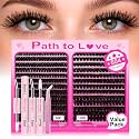 504pcs Lash Clusters Kit,DIY Cluster Eyelash Extensions 9-16mm,80D+100D,Fluffy D Curl Natural Lashes with Bond,Seal and Tweezers – Fake Cat Eye Individual Clusters