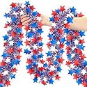 50FT 4th of July Garland Red White and Blue Tinsel Garland Patriotic Star Garlands for Red White and Blue Memorial Day Decor Independence Day 4th of July Decorations