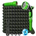 50FT Flexible Garden Hose & 10Modes Nozzle,Lightweight Water Hose,Kink-Free,All-Weather 3/4 in. NoneExpanding Hose for RV,Boat,Car Wash,Garden,Yard,Camper,Outdoor (Green-Black, 50Ft)