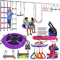 50FT Kids Ninja Slackline Obstacle Course, 11 Accessories Rope Ladder Climbing Net Disc Swing for Backyard Ages 3+ (50ft)