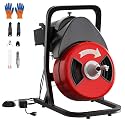 50FT x 1/2 In Drain Cleaner Machine, Auto Feed Sewer Snake Auger, Cutter