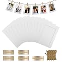 50Pcs 4x6 Paper Picture Frames Bulk, Hanging Pictures with String Photo Hanger with Clips Hanging Photo Display Wall Decor, Diy Picture Frame Craft Birthday Photo Banner for Picture Board for Photos