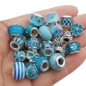50pcs Assorted Blue Resin Imitation Glass European Large Hole Beads Rhinestone Metal Spacer Charms Bead Assortments for DIY Crafts Bracelets Necklaces Jewelry Making (M571-Lake Blue)