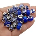 50pcs Assorted Dark Blue Resin Imitation Glass European Large Hole Beads Rhinestone Metal Spacer Charms Bead Assortments for DIY Crafts Bracelets Necklaces Jewelry Making (M572-Dark Blue)