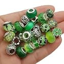 50pcs Assorted Green Resin Imitation Glass European Large Hole Beads Rhinestone Metal Spacer Charms Bead Assortments for DIY Crafts Bracelets Necklaces Jewelry Making (M574-Green)