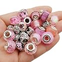 50pcs Assorted Pink Resin Imitation Glass European Large Hole Beads Rhinestone Metal Spacer Charms Bead Assortments for DIY Crafts Bracelets Necklaces Jewelry Making (M567-Pink)