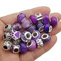 50pcs Assorted Purple Resin Imitation Glass European Large Hole Beads Rhinestone Metal Spacer Charms Bead Assortments for DIY Crafts Bracelets Necklaces Jewelry Making (M570-Purple)