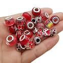 50pcs Assorted Red Resin Imitation Glass European Large Hole Beads Rhinestone Metal Spacer Charms Bead Assortments for DIY Crafts Bracelets Necklaces Jewelry Making (M573-Red)