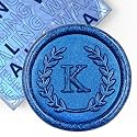 50Pcs Blue Letter K Adhesive Wax Seal Stickers, Hand-Made, No Need Seal Stamp, Tear and Use Wax Stickers for Wedding Invitations, Envelopes, Christmas Gift