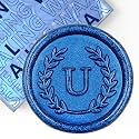50Pcs Blue Letter U Adhesive Wax Seal Stickers, Hand-Made, No Need Seal Stamp, Tear and Use Wax Stickers for Wedding Invitations, Envelopes, Christmas Gift