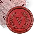 50Pcs Red Letter V Adhesive Wax Seal Stickers, Hand-Made, No Need Seal Stamp, Tear and Use Wax Stickers for Wedding Invitations, Envelopes, Christmas Gift