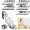 50Pcs Universal Stainless Steel Furniture Corner Connector, Angle Corner Bracket with Screws, Corner Braces, Corner Connectors for Shelves Wood Furniture Cabinets (50 Pcs)