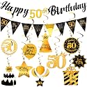 50th Birthday Decorations Set - 50th Birthday Decorations Men Happy 50 Birthday Banner Triangle Flag Hanging Swirls Streamers for Women Men Party Decorations Supplies, Black and Gold