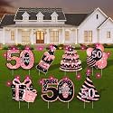 50th Birthday Decorations for Women - 7 Pcs Birthday Yard Signs with Stakes, LED Lights &amp; Double-Sided Tape | Happy 50th Decor | Outdoor/Indoor Party Favors, Photo Props &amp; Lawn Decorations