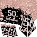 50th Birthday Tablecloth Decorations,3Pcs Rose Gold and Black Glitter Tablecloths for Women Set 50th Birthday Table Cover Rose Gold Table Cover for Women 50th Birthday Party Disposable Supplies