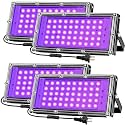iCreating 50W Black Lights for Glow Party Indoor Strong High Power Black Light Flood Light 395nm UV Blacklight Floodlight Purple BlackLights Spotlight Fluorescent UV Lights for Halloween (4 Pack)