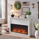51" Farmhouse Electric Fireplace TV Stand with Mantel, 42" Insert Electric Fireplace Heater with Remote Control, Adjustable 3D Flame Effect, White