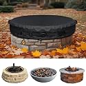51-74.8" Round Fire Pit Cover Heavy Duty 600D Oxford Waterproof Outdoor Firepit Cover with Adjustable Buckle Strap for In-Ground Built-In Stone/Gas Fire Pits (BLACK, 51")