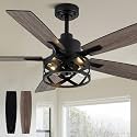 52" Farmhouse Ceiling Fan with Lights Remote, Rustic Ceiling Fan
