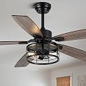 52" Farmhouse Rustic Caged Chandelier Fan with Light