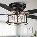 52" Flush Mount Crystal Ceiling Fan with Lights, Rustic Fandelier