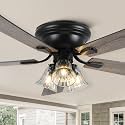 52" Flush Mount Farmhouse Ceiling Fan with Lights and Remote