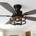 52" Flush Mount Farmhouse Ceiling Fan with Lights and Remote